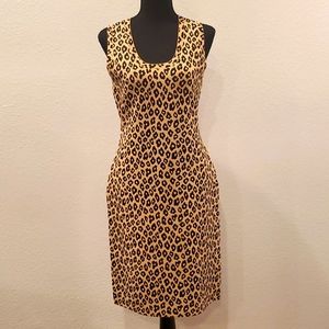 Theory, glossed, stretch knit leopard skin dress
